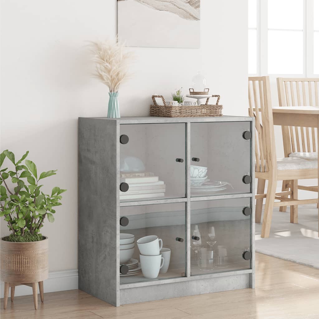 Mobile con Ante in Vetro Grigio Cemento 68x37x75,5 cm - homemem39