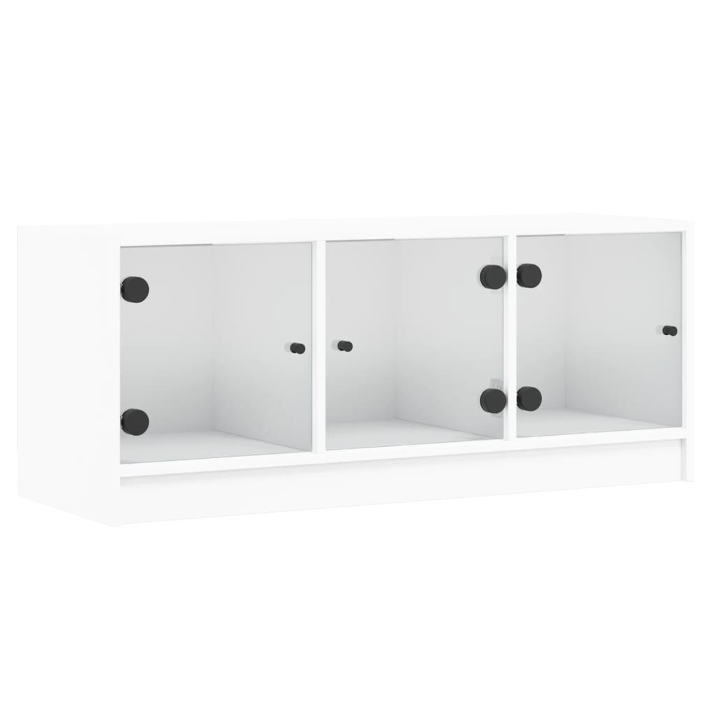 Mobile Porta TV con Ante in Vetro Bianco 102x37x42 cm - homemem39