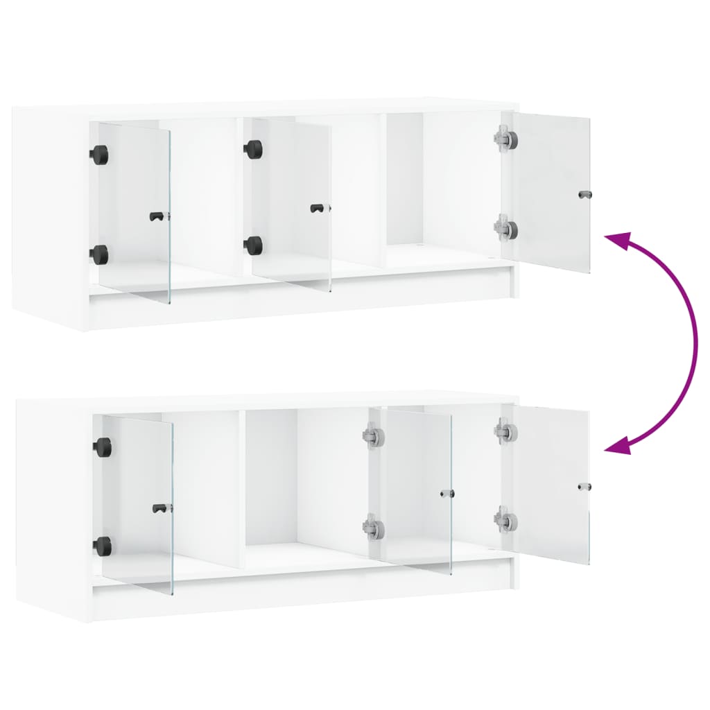 Mobile Porta TV con Ante in Vetro Bianco 102x37x42 cm - homemem39