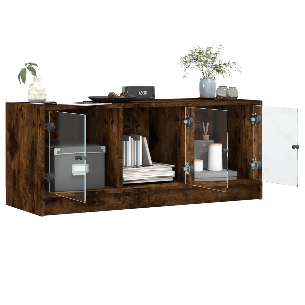 Mobile Porta TV con Ante in Vetro Rovere Fumo 102x37x42 cm - homemem39