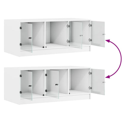 Tavolino da Salotto con Ante in Vetro Bianco 102x50x42 cm | homemem39