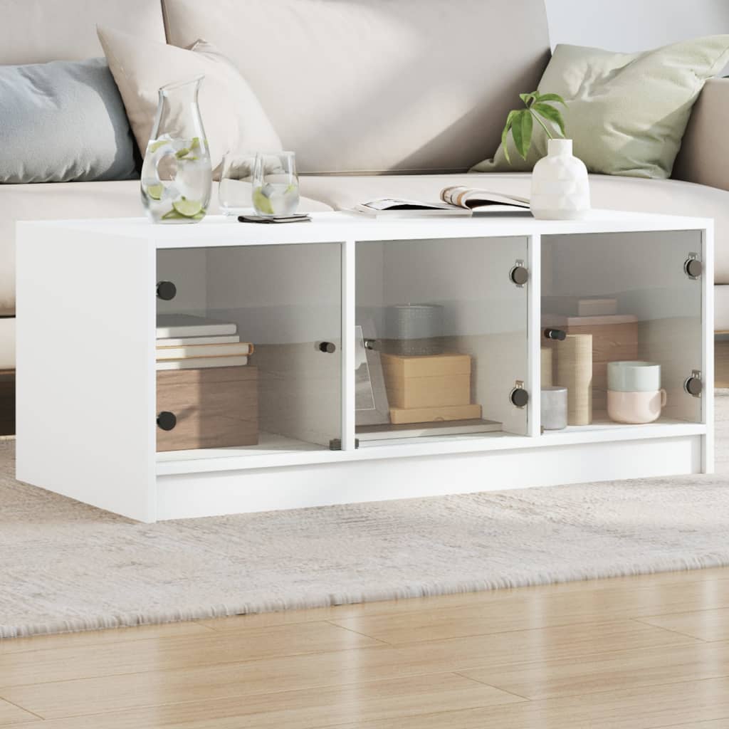 Tavolino da Salotto con Ante in Vetro Bianco 102x50x42 cm | homemem39