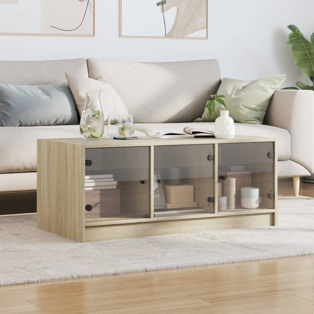 Tavolino da Salotto con Ante in Vetro Rovere Sonoma 102x50x42cm | homemem39