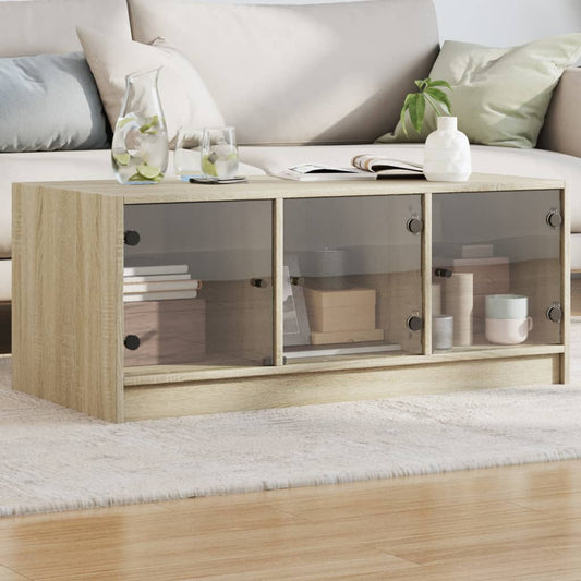 Tavolino da Salotto con Ante in Vetro Rovere Sonoma 102x50x42cm | homemem39