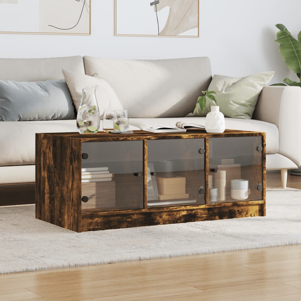 Tavolino da Salotto con Ante in Vetro Rovere Fumo 102x50x42 cm | homemem39