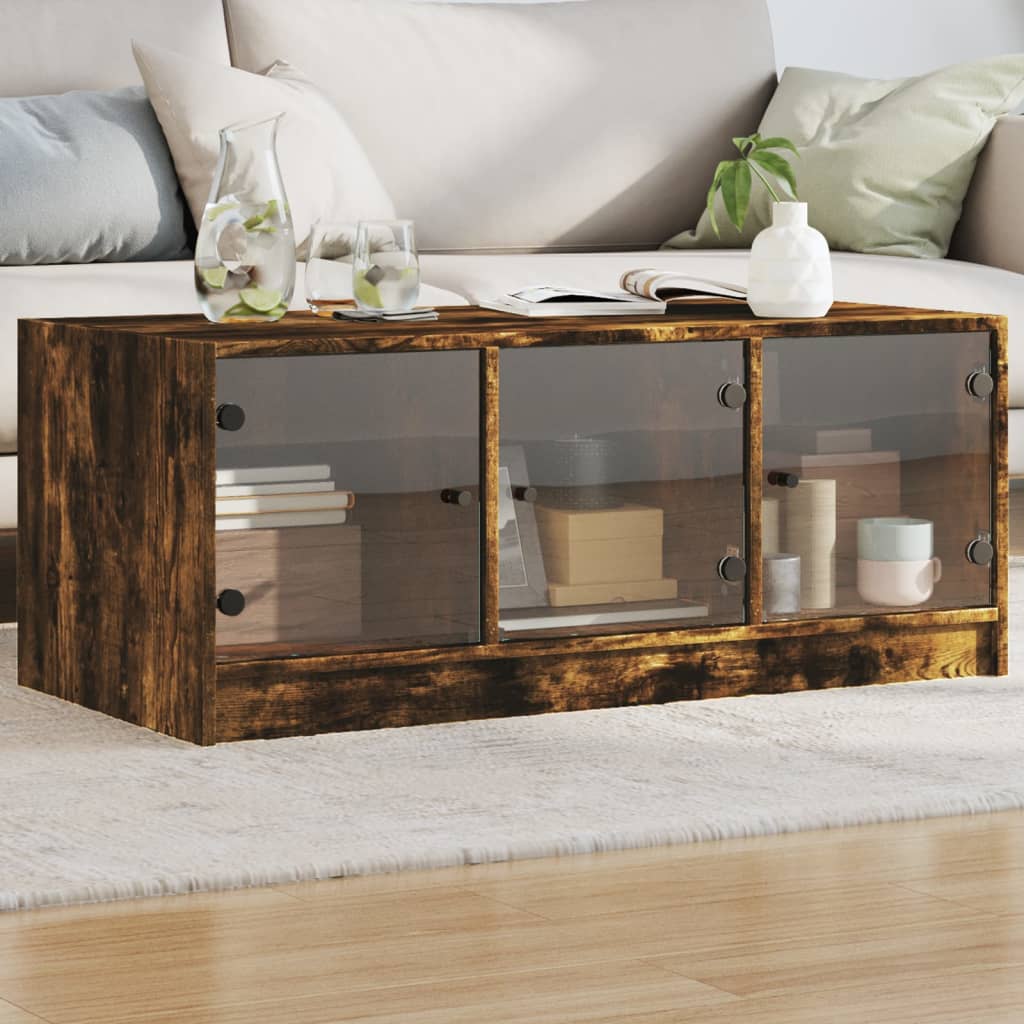 Tavolino da Salotto con Ante in Vetro Rovere Fumo 102x50x42 cm | homemem39