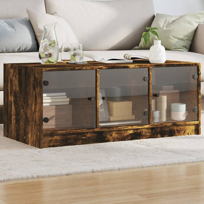 Tavolino da Salotto con Ante in Vetro Rovere Fumo 102x50x42 cm | homemem39