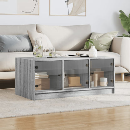 Tavolino da Salotto con Ante in Vetro Grigio Sonoma 102x50x42cm | homemem39