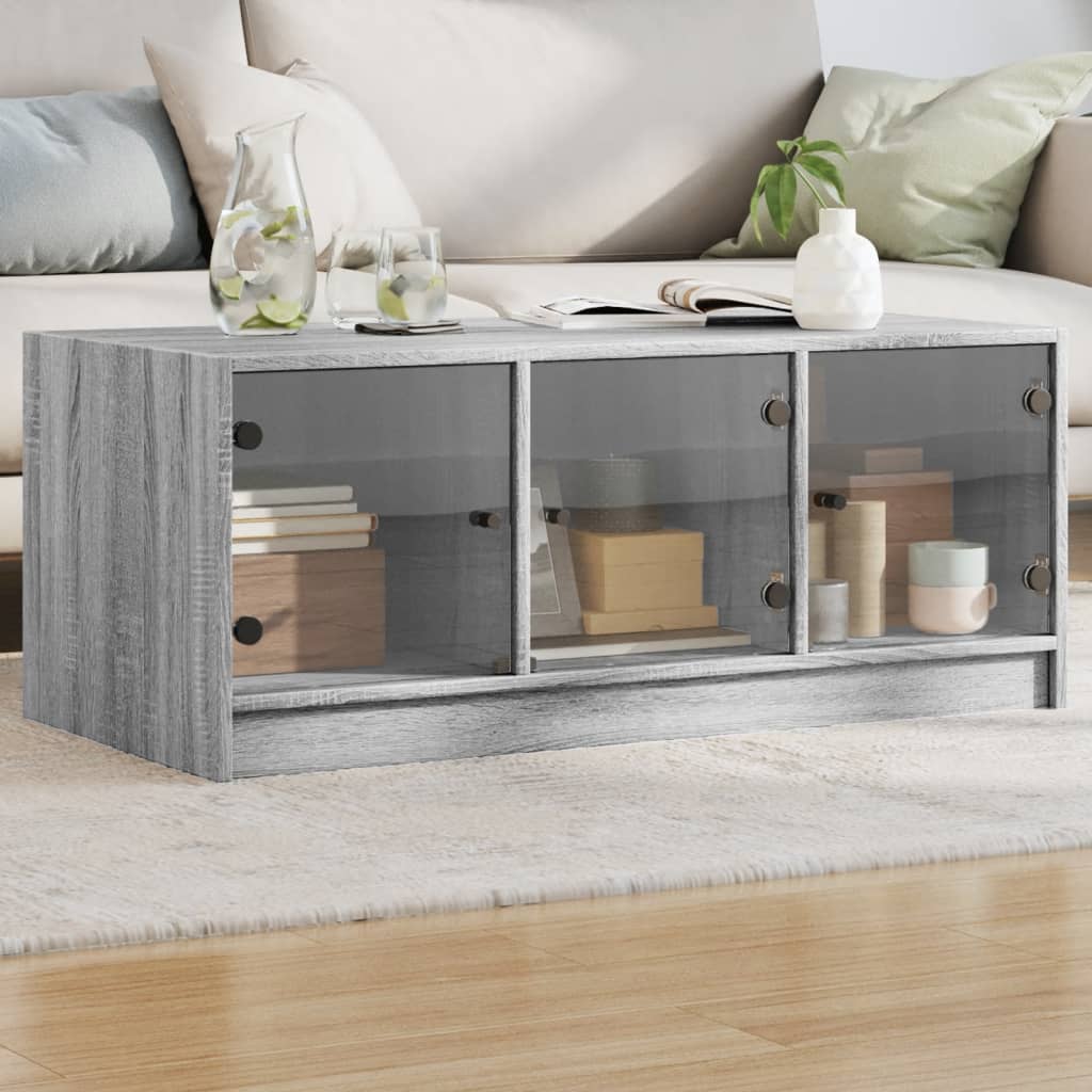Tavolino da Salotto con Ante in Vetro Grigio Sonoma 102x50x42cm | homemem39