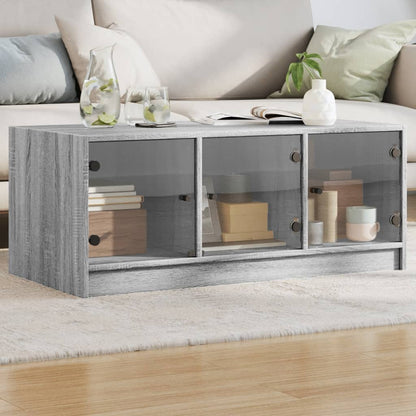 Tavolino da Salotto con Ante in Vetro Grigio Sonoma 102x50x42cm | homemem39