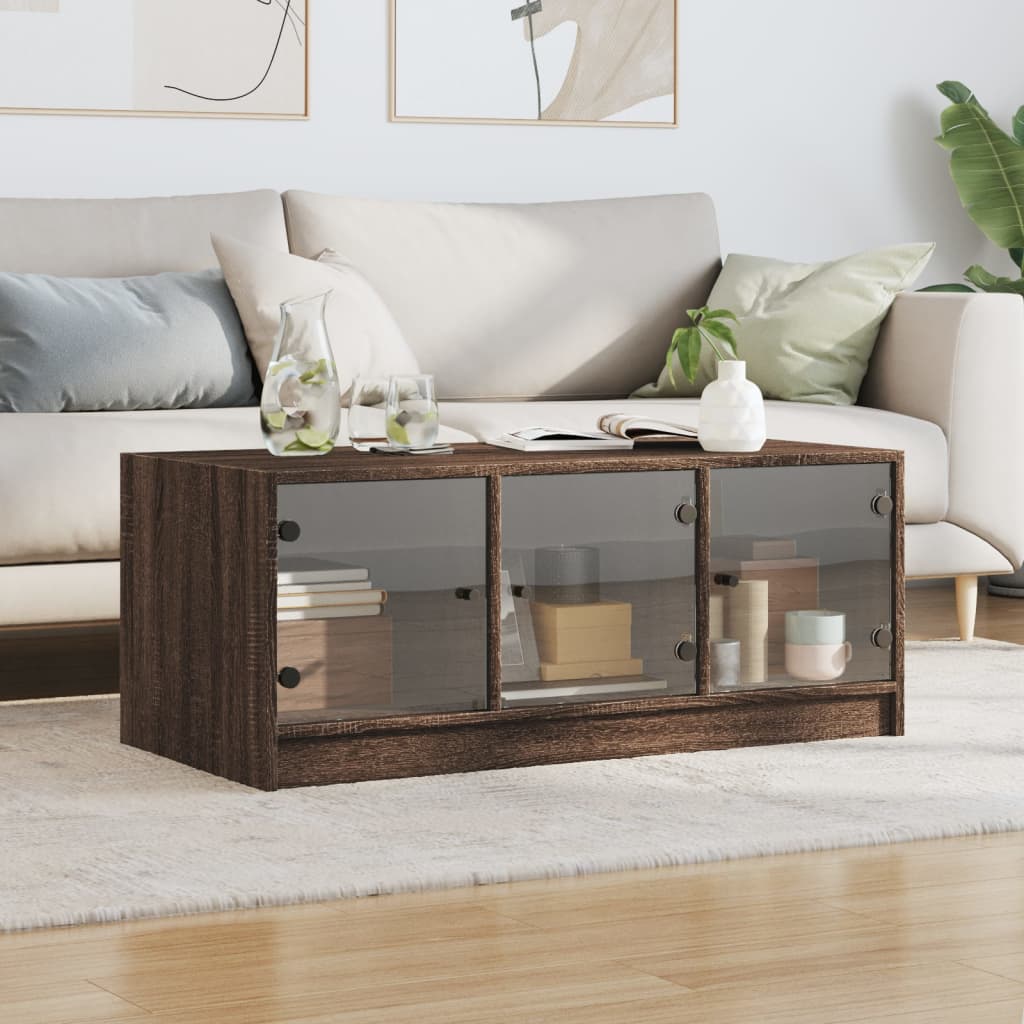 Tavolino Salotto con Ante in Vetro Rovere Marrone 102x50x42 cm | homemem39
