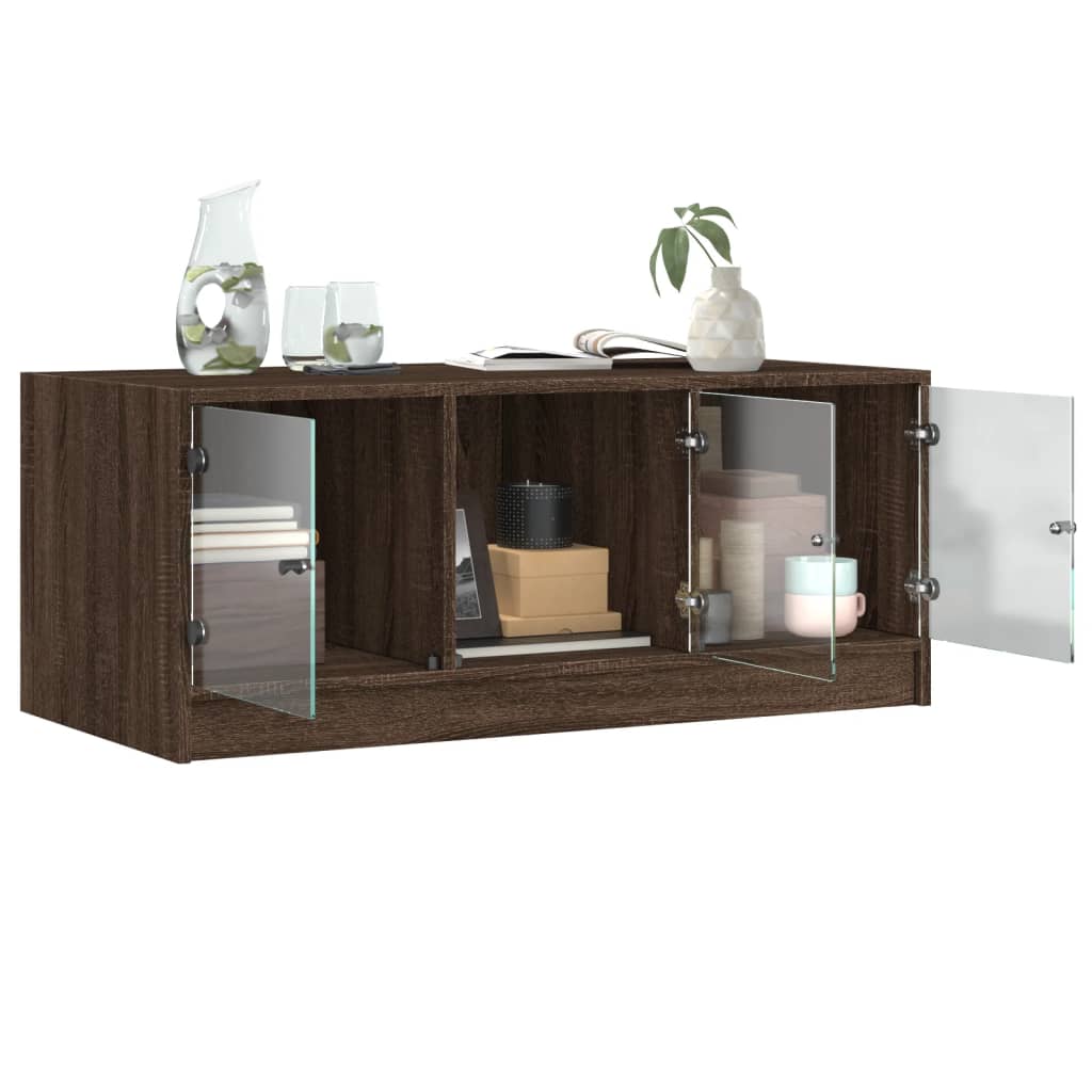 Tavolino Salotto con Ante in Vetro Rovere Marrone 102x50x42 cm | homemem39