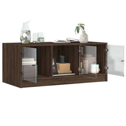 Tavolino Salotto con Ante in Vetro Rovere Marrone 102x50x42 cm | homemem39
