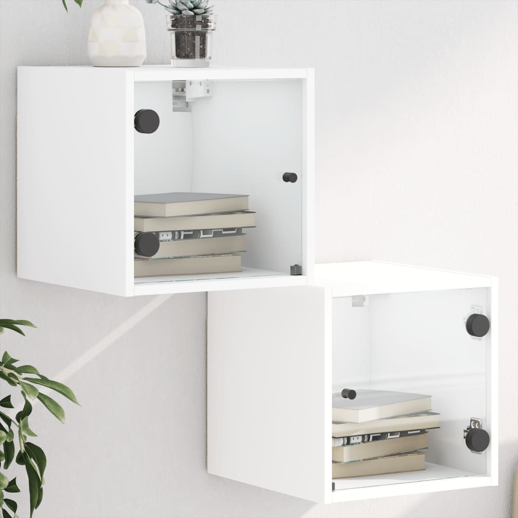 Comodini con Ante in Vetro 2pz Bianco 35x37x35 cm - homemem39