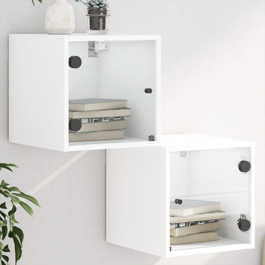 Comodini con Ante in Vetro 2pz Bianco 35x37x35 cm - homemem39