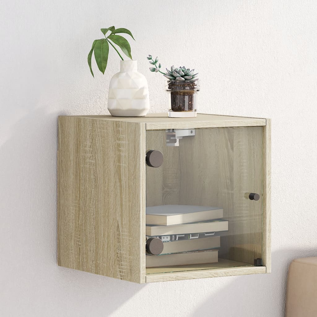 Comodino con Anta in Vetro Rovere Sonoma 35x37x35 cm - homemem39