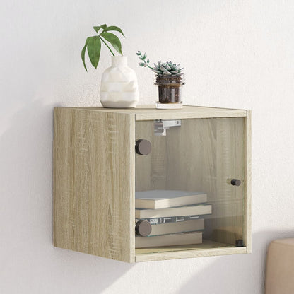 Comodino con Anta in Vetro Rovere Sonoma 35x37x35 cm - homemem39