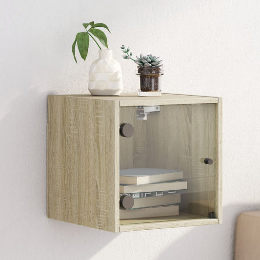 Comodino con Anta in Vetro Rovere Sonoma 35x37x35 cm - homemem39