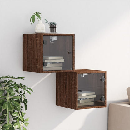 Comodini con Ante in Vetro 2pz Rovere Marrone 35x37x35 cm - homemem39