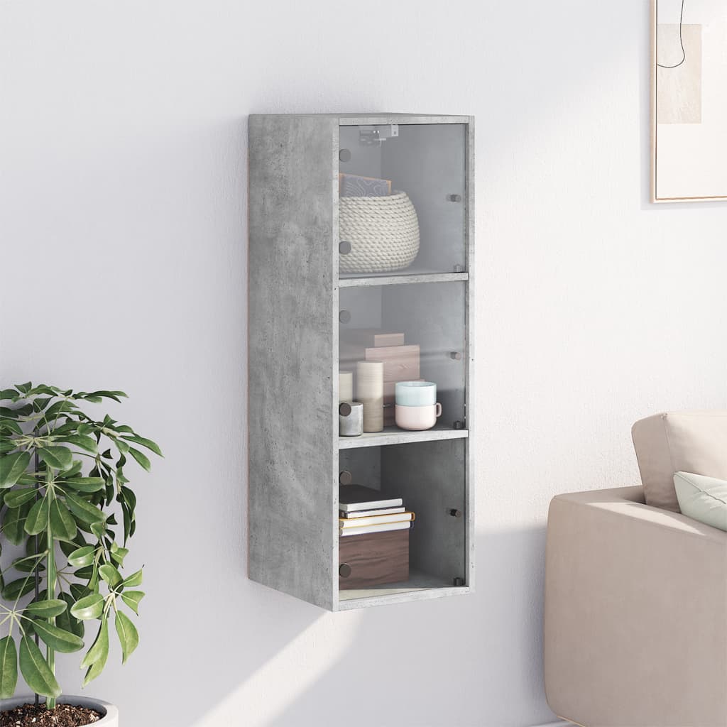 Mobile a Muro con Ante in Vetro Grigio Cemento 35x37x100 cm