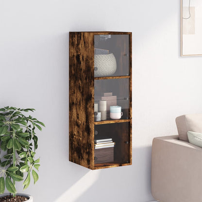 Mobile a Muro con Ante in Vetro Rovere Fumo 35x37x100 cm | homemem39