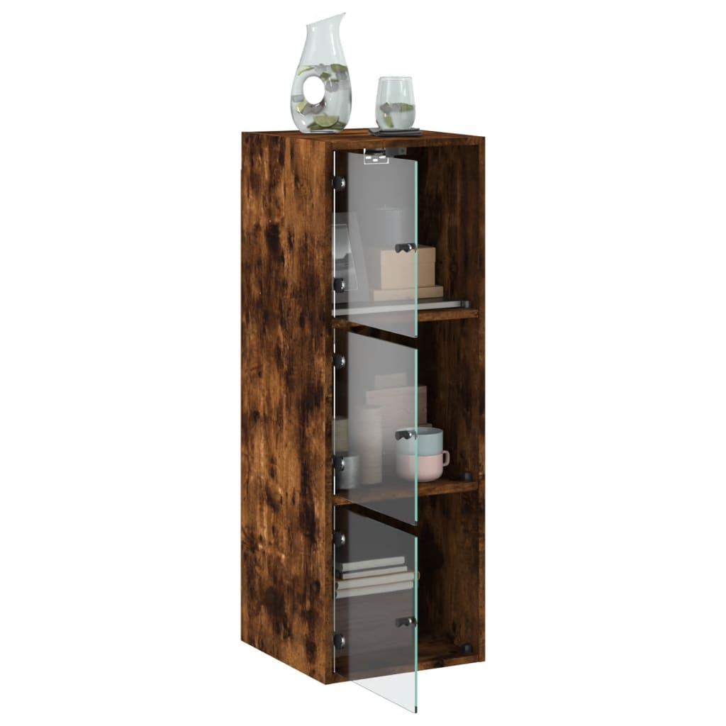 Mobile a Muro con Ante in Vetro Rovere Fumo 35x37x100 cm | homemem39