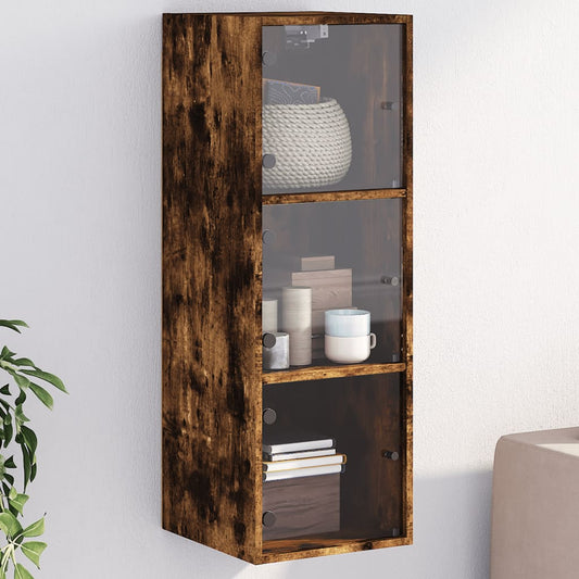 Mobile a Muro con Ante in Vetro Rovere Fumo 35x37x100 cm | homemem39
