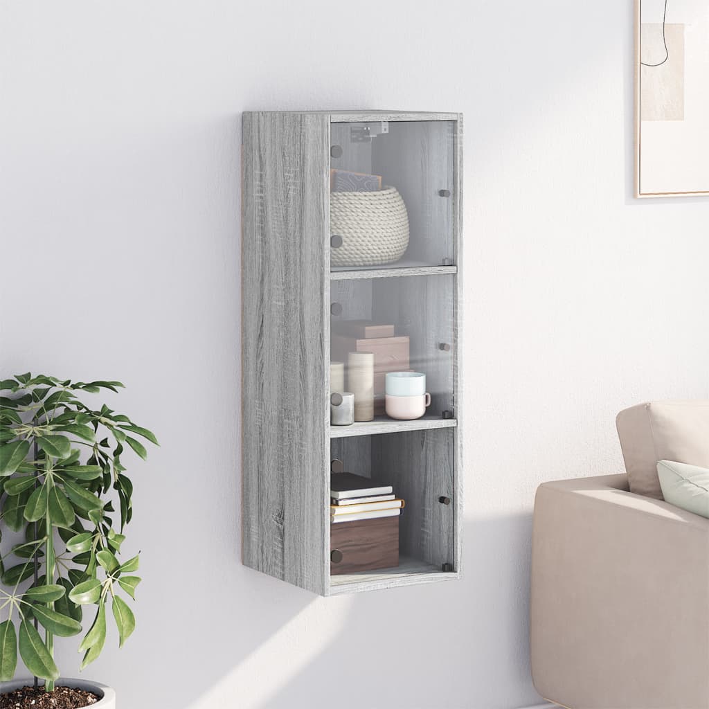 Mobile a Muro con Ante in Vetro Grigio Sonoma 35x37x100 cm | homemem39