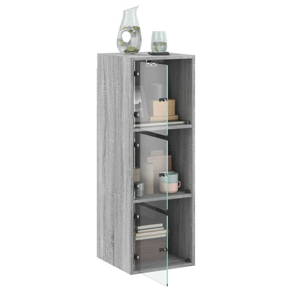 Mobile a Muro con Ante in Vetro Grigio Sonoma 35x37x100 cm