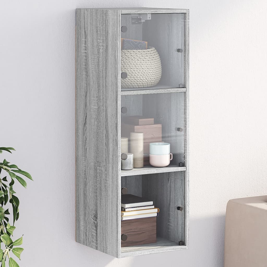 Mobile a Muro con Ante in Vetro Grigio Sonoma 35x37x100 cm | homemem39