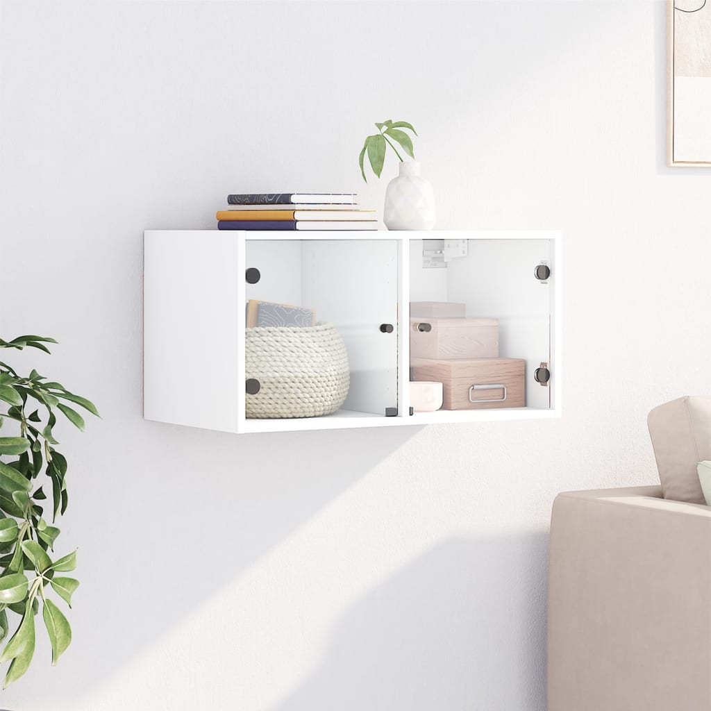 Mobile a Muro con Ante in Vetro Bianco 68,5x37x35 cm | homemem39