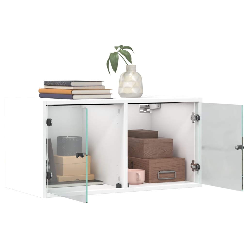 Mobile a Muro con Ante in Vetro Bianco 68,5x37x35 cm | homemem39