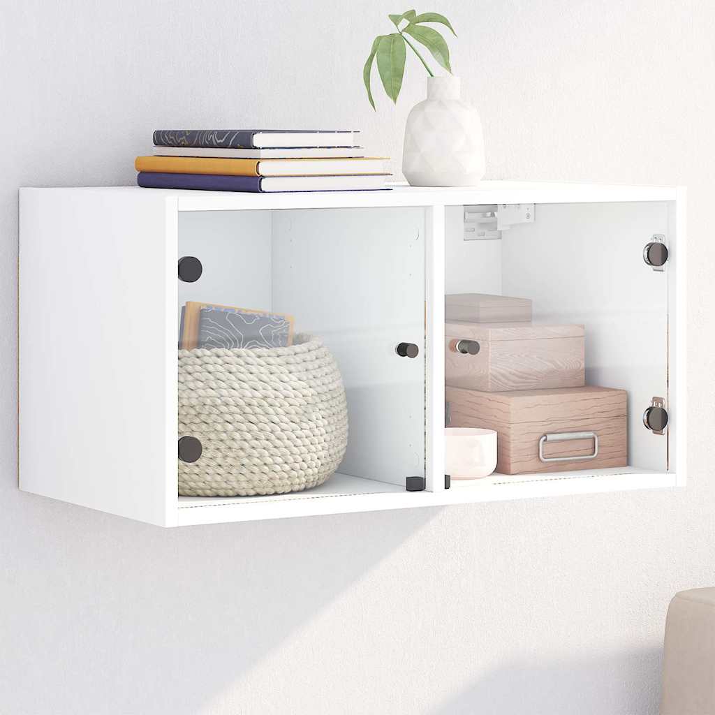 Mobile a Muro con Ante in Vetro Bianco 68,5x37x35 cm | homemem39