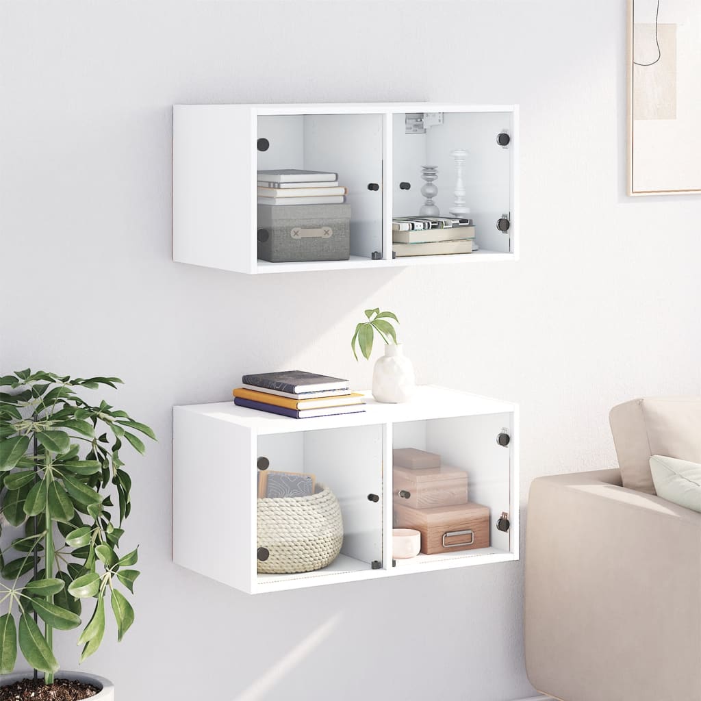 Mobili a Muro con Ante in Vetro 2pz Bianco 68,5x37x35 cm | homemem39