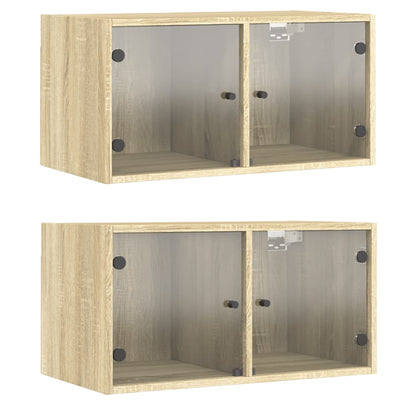 Mobili a Muro con Ante in Vetro 2pz 68,5x37x35 cm