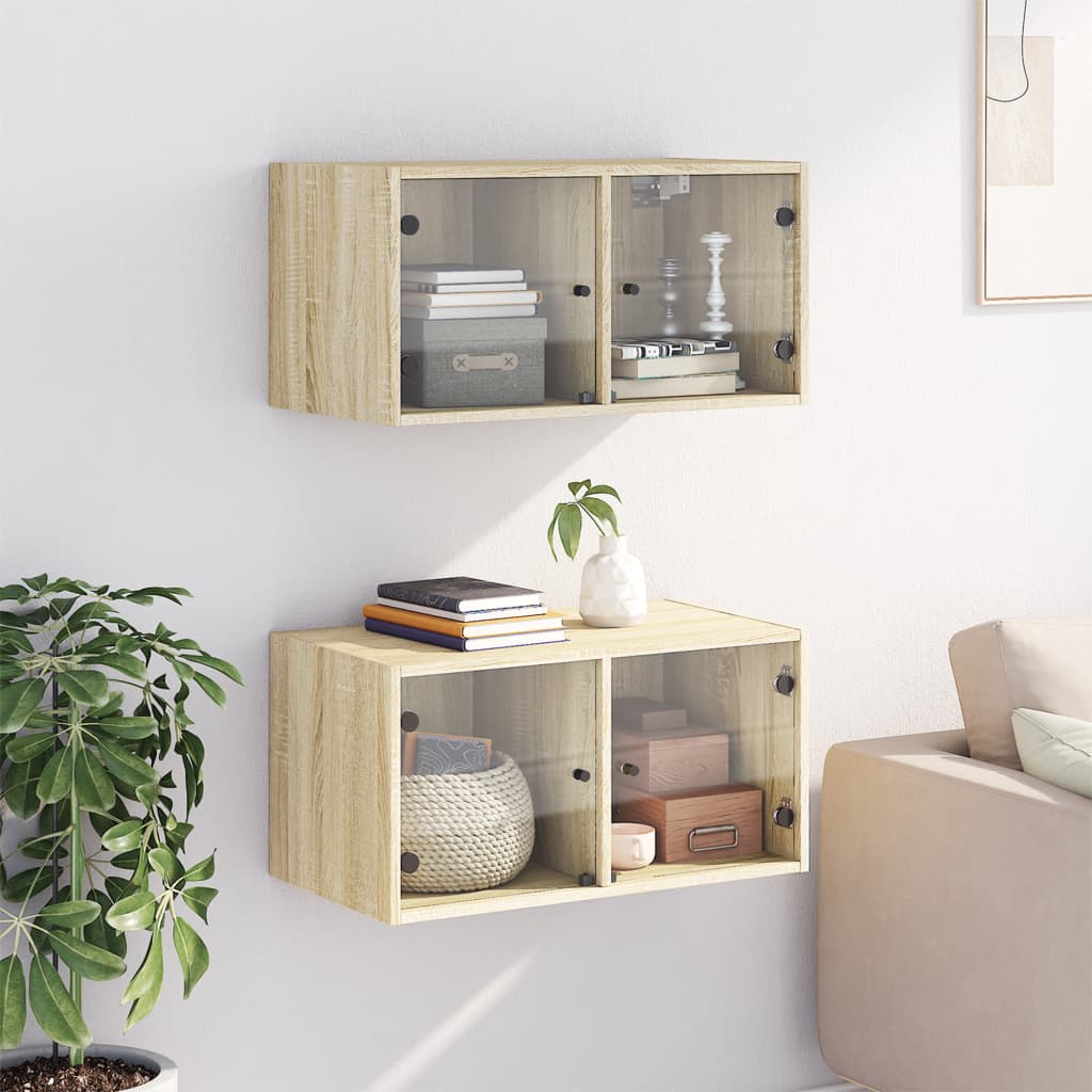 Mobili a Muro con Ante in Vetro 2pz 68,5x37x35 cm