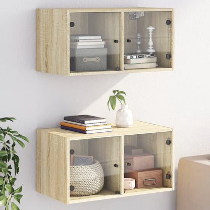 Mobili a Muro con Ante in Vetro 2pz Rovere Sonoma 68,5x37x35 cm | homemem39