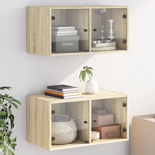 Mobili a Muro con Ante in Vetro 2pz Rovere Sonoma 68,5x37x35 cm | homemem39