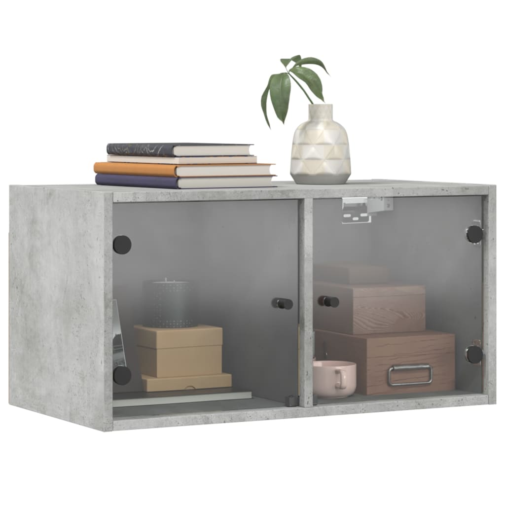 Mobile a Muro con Ante in Vetro Grigio Cemento 68,5x37x35 cm