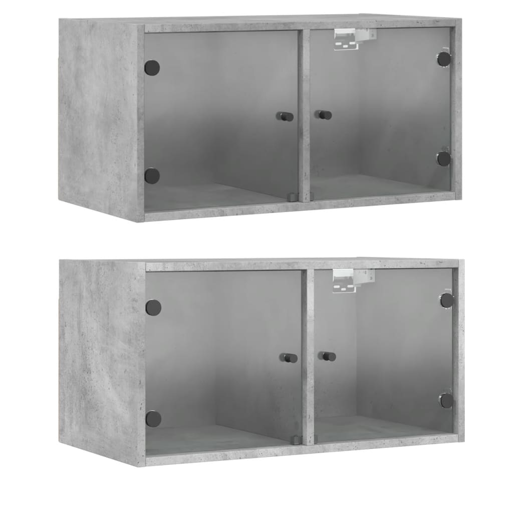 Mobili a Muro con Ante in Vetro 2pz Grigio Cemento 68,5x37x35cm
