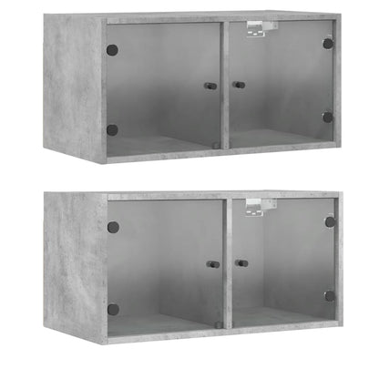 Mobili a Muro con Ante in Vetro 2pz Grigio Cemento 68,5x37x35cm