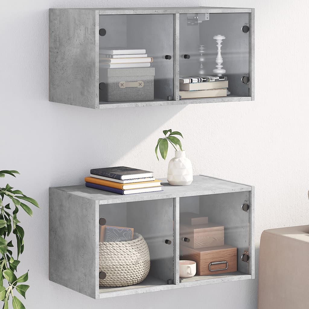 Mobili a Muro con Ante in Vetro 2pz Grigio Cemento 68,5x37x35cm