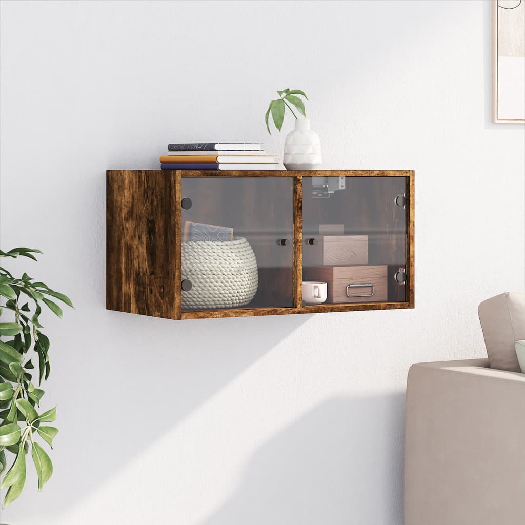 Mobile a Muro con Ante in Vetro Rovere Fumo 68,5x37x35 cm | homemem39