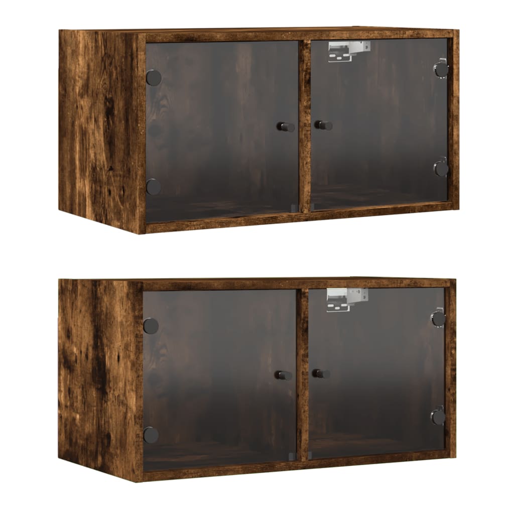 Mobili a Muro con Ante in Vetro 2pz Rovere Fumo 68,5x37x35 cm | homemem39
