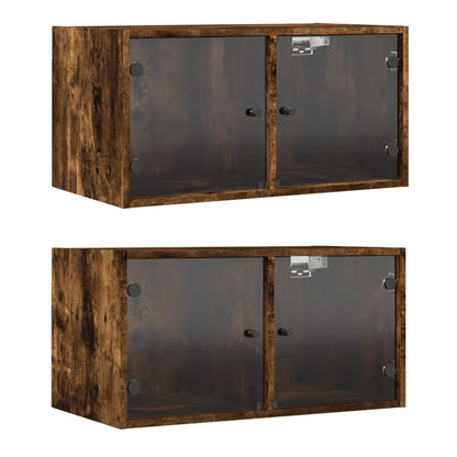 Mobili a Muro con Ante in Vetro 2pz Rovere Fumo 68,5x37x35 cm | homemem39