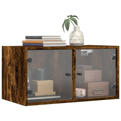 Mobili a Muro con Ante in Vetro 2pz Rovere Fumo 68,5x37x35 cm