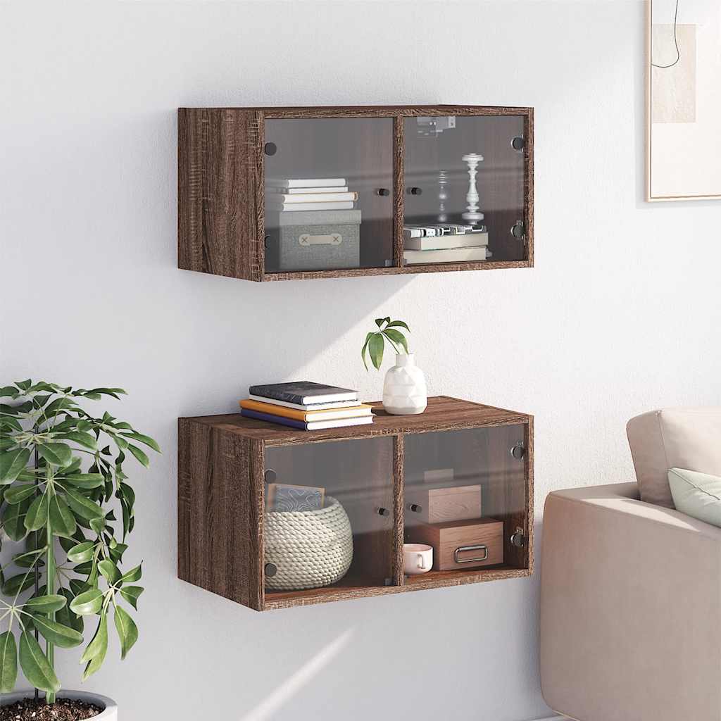 Mobili a Muro con Ante in Vetro 2pz 68,5x37x35 cm