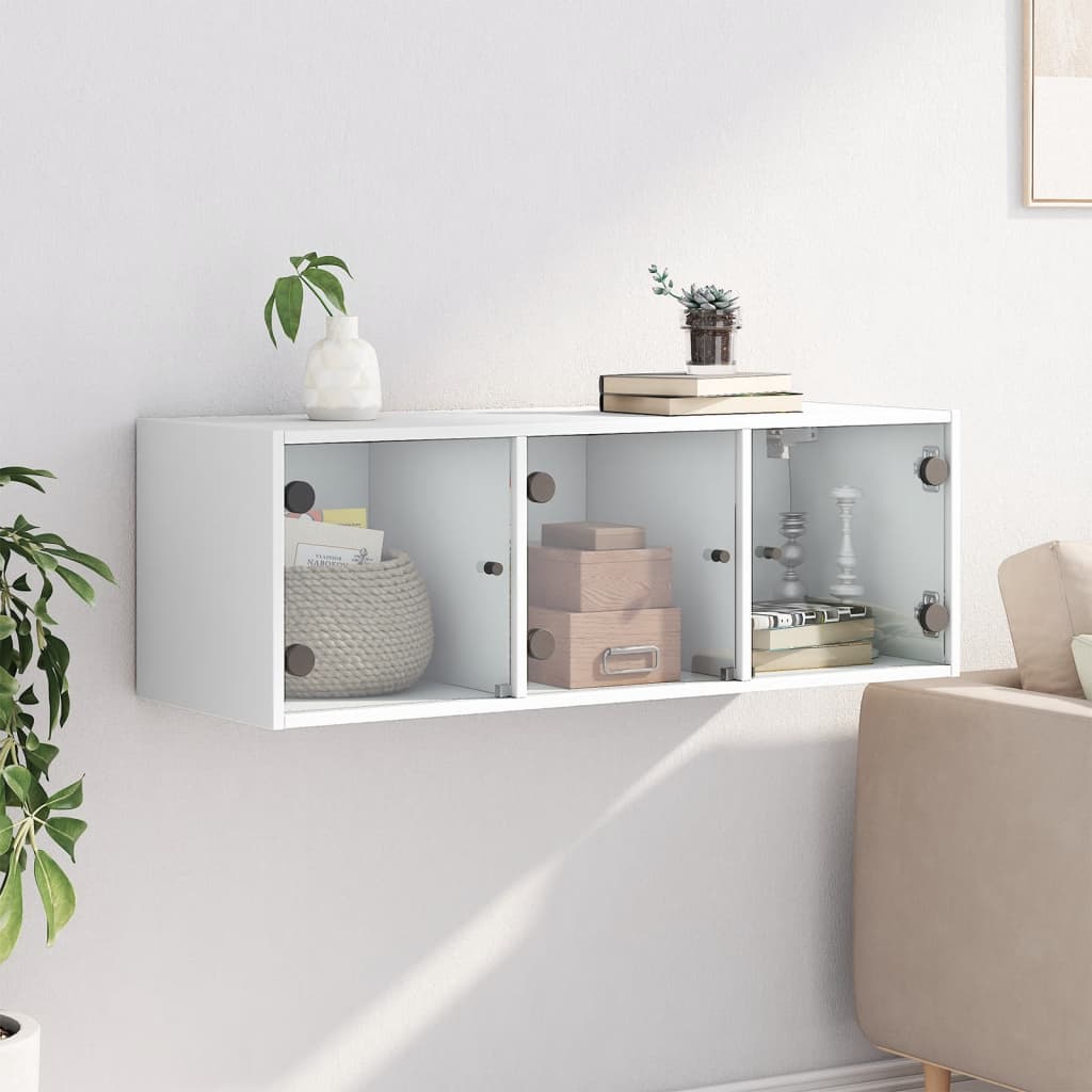 Mobile a Muro con Ante in Vetro Bianco 102x37x35 cm | homemem39