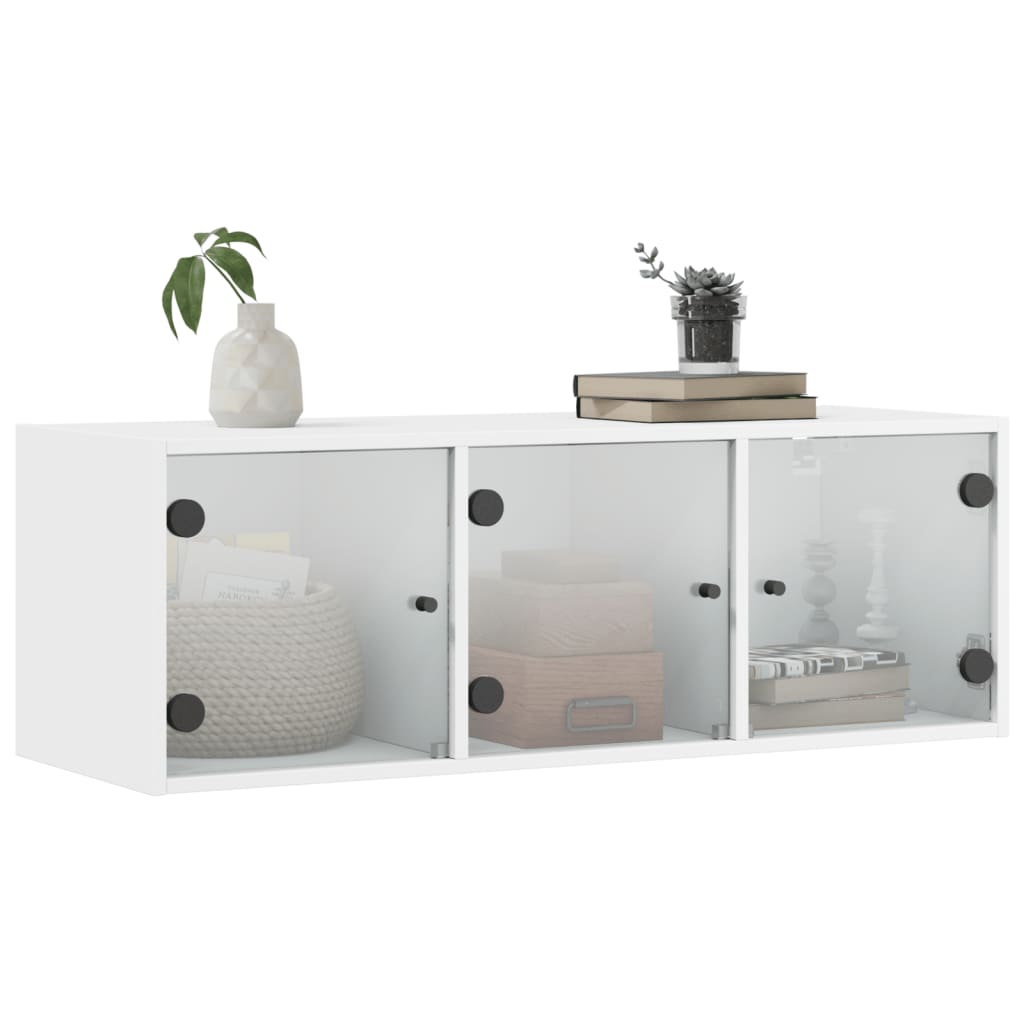 Mobile a Muro con Ante in Vetro Bianco 102x37x35 cm