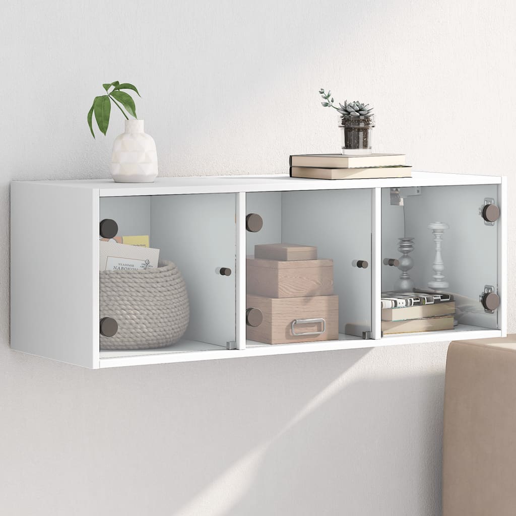 Mobile a Muro con Ante in Vetro Bianco 102x37x35 cm | homemem39